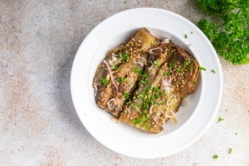 spicy eggplant pickled vegetable asian food delicious snack healthy meal food snack on the table copy space food background rustic top view