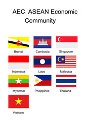 Asian Economic community members flags set vector illustration isolated. The Association of Southeast Asian Nations ASEAN as a single market and product base. AEC symbol.