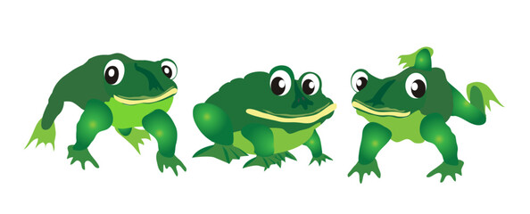Three green frogs on white background, isolated each on its layer. Vector illustration.