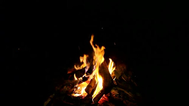Troncos ardiendo dentro de la hoguera de casa en invierno. LLamas y brasas en el fuego.