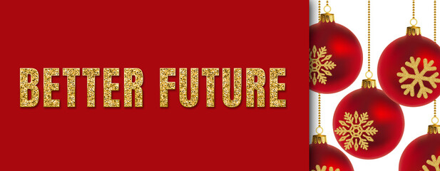 Naklejka premium Better Future in Happy New Year banner template with copy space. light bulbs and stars. Winter Holiday card concept. Christmas Tree With Baubles.