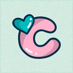 unicorn font, pink letter C with heart