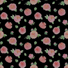 Naklejka premium Watercolor roses flowers. Beautiful floral seamless pattern.