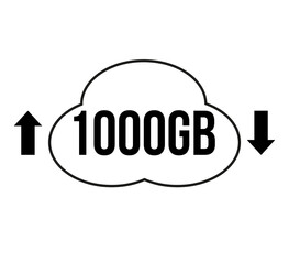 1000GB capacity for download and upload. Vector for cloud file transfers on white background