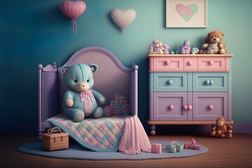retro style children's room iterior colorful and beauty