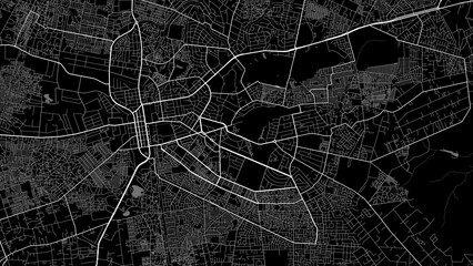 Map of Lusaka city. Urban black and white poster. Road map with metropolitan city area view.