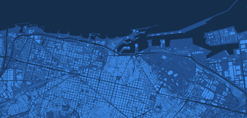 Detailed blue vector map poster of Barcelona city, linear print map. Skyline urban panorama. Decorative graphic tourist map of Barcelona territory.