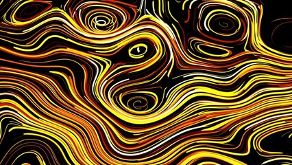 Obraz premium Abstract creative bg with curled lines like yellow trails on surface. Lines form swirling pattern like curle noise. Abstract 3d bright creative festive bg. 3d render