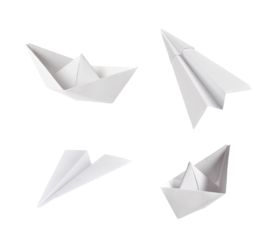 set of paper ship and paper plane isolated