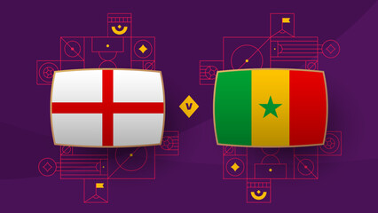 england vs senegal playoff round of 16 match Football 2022. Qatar, cup 2022 World Football championship match versus teams intro sport background, championship competition poster, vector illustration - obrazy, fototapety, plakaty