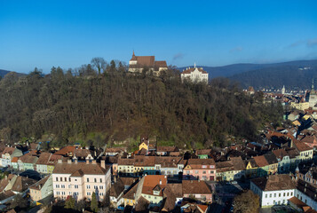 The medieval fortress of Sighisoara - Romania seen from above