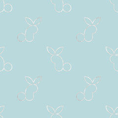 Mint color rabbit silhouette seamless pattern on white background.