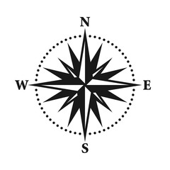 Vintage marine wind rose, nautical chart. Monochrome navigational compass with cardinal directions of North, East, South, West. Geographical position, cartography and navigation. Vector illustration.