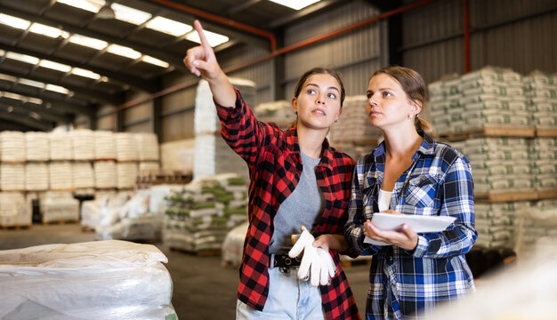 Female Warehouse Owner And Manager Keep Track Of Products In The Warehouse