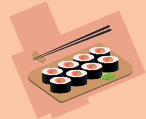 Sushi set on japanese plate. 