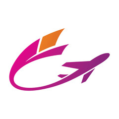 Airplane with a Long Orange and Magenta Tail