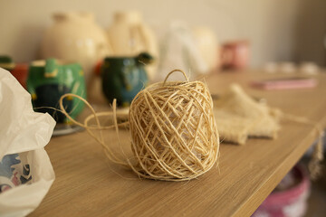 ceramic crafts and work tools for ceramics on a table