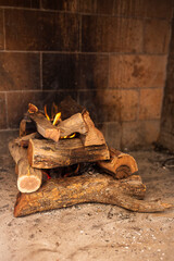 Bonfire lit for the future cooking of an Argentine barbecue