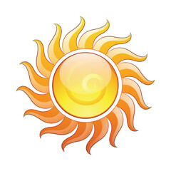 Curvy and Glossy Yellow Spiral Sun Icon with Darker Outlines