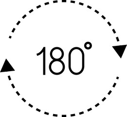 180 degrees vector icon. Round signs with arrows rotation to 180 degrees. Rotate symbol isolated on transparent background. Vector illustration.