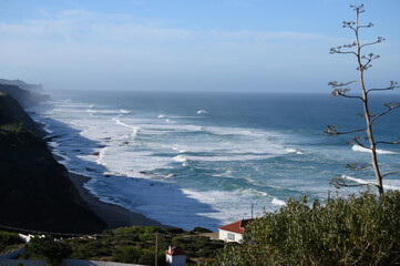 Magoito Beach, beautiful sandy beach on Sintra coast, Lisbon district, Portugal, part of...