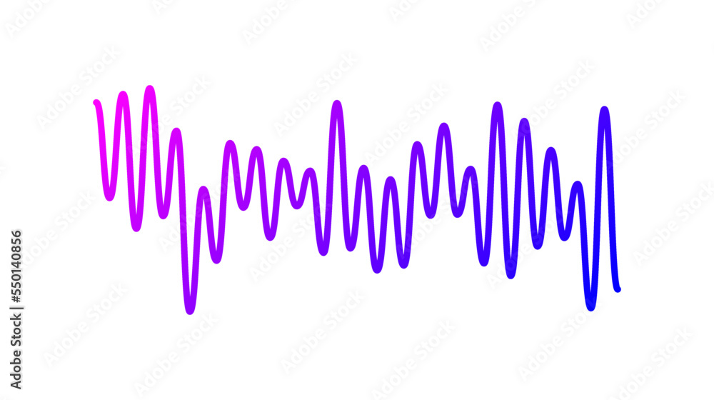 Poster purple curved sound wave. voice or music audio sample. sinusoid line. electronic radio signal graphi