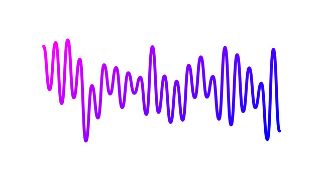 Purple curved sound wave. Voice or music audio sample. Sinusoid line. Electronic radio signal graphic.
