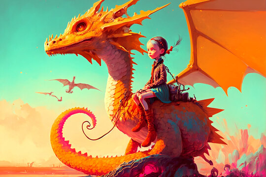 dragon in and a girl riding 