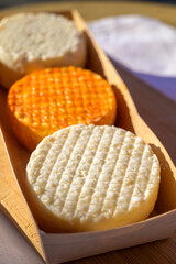 Variety of goat, sheep, cow cheeses made with paprika, herbs in Portugal