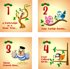 Fototapeta premium The 12 Days of Christmas Flat Design. Vector Collection Set Isolated On Transparent Background