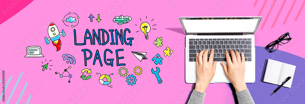 Poster landing page with person using a laptop computer