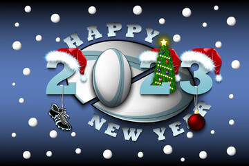 Happy New Year 2023 and rugby ball