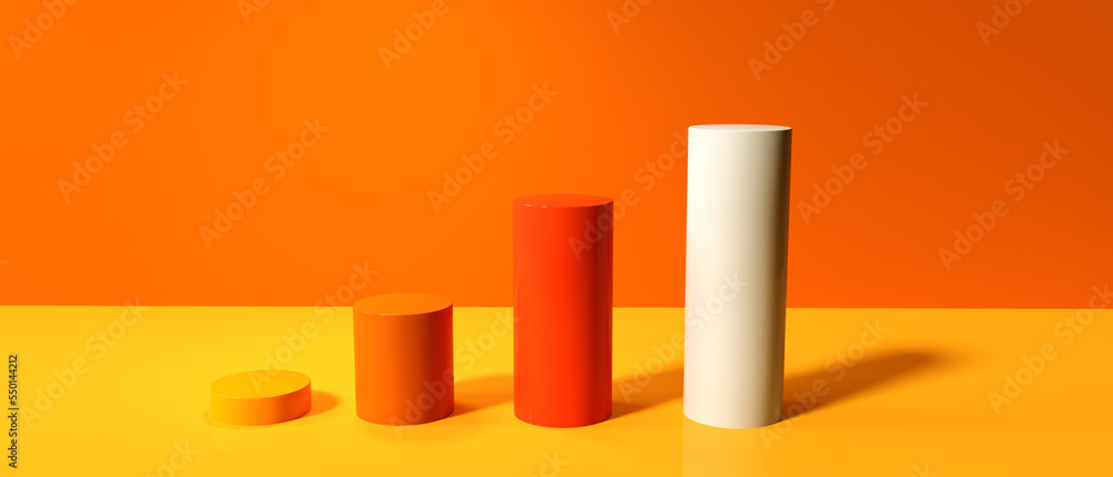 Poster cylinder shaped bar graphs on a colored background - 3d render