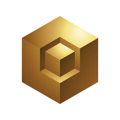 Golden Abstract Cubes on a White Background