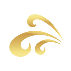 Golden Abstract Swirly Waves Icon on a White Background