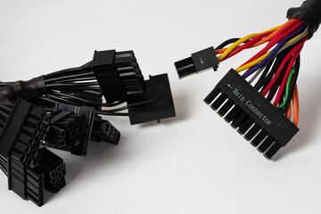 Black cable with adapter for connecting to the computer motherboard on a white background.