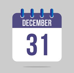 31 december calendar vector. Calendar icon for december with marked date. Design for schedules, meetings and appointments