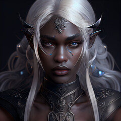 Dark Elf Woman Portrait, AI