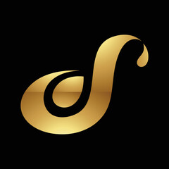 Golden Curvy Letter S or D on a Black Background