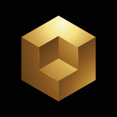 Golden Embossed Cube on a Black Background