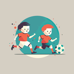 Kids playing football soccer boy girl children kid player in action kicking soccer ball, for a football club or soccer club logo design, isolated flat illustration
