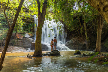 Samrong Kiat waterfall, Wonderful freshwater waterfall in the forest, waterfall in Thailand