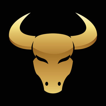 Golden Glossy Bull Icon on a Black Background