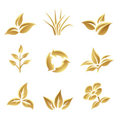 Golden Glossy Leaves on a White Background
