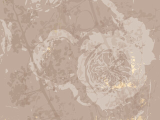 Floral chic background with delicate flowers and botanical elements and touch of gold foil