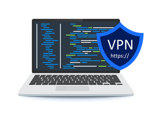 VPN service. Laptop with secure VPN connection concept.