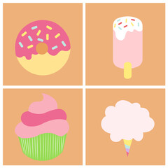 Conjunto de ilustraciones dibujadas a mano de postres.