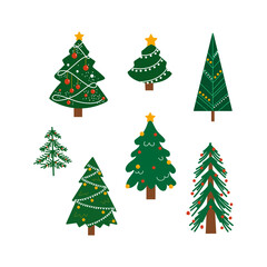 Christmas trees collection modern flat design, vector