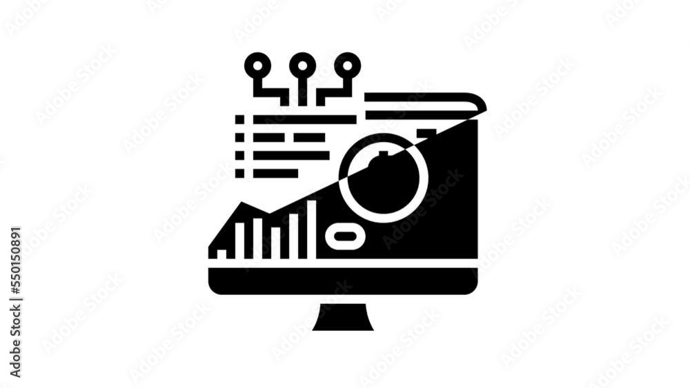 Poster fintech chart researching on computer display line icon animation