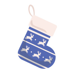 Blue Christmas sock on white background